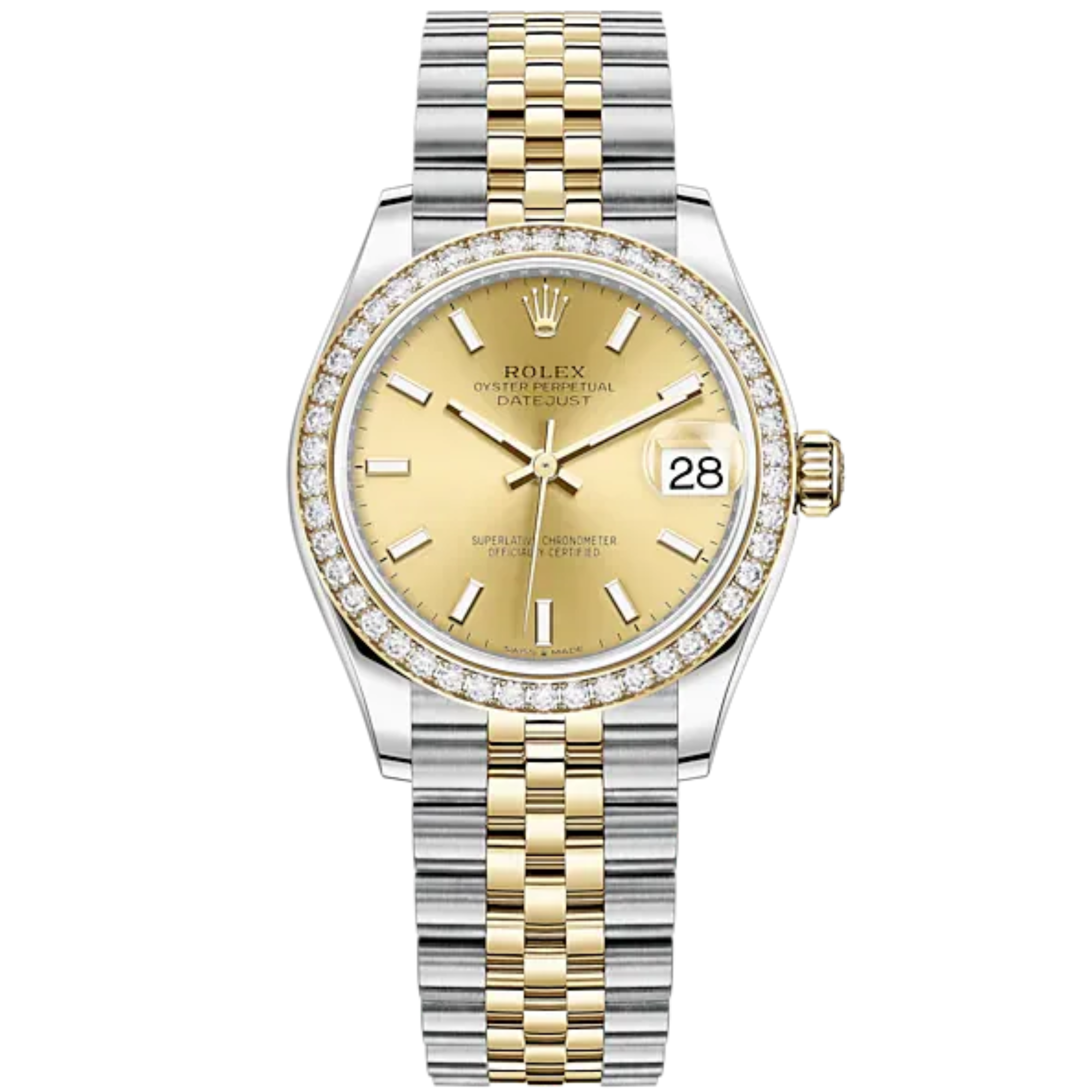 Datejust 31 31mm Jubilee Bracelet Oystersteel and Yellow Gold with Champagne-Colour Dial Diamond-Set Bezel - Rolex