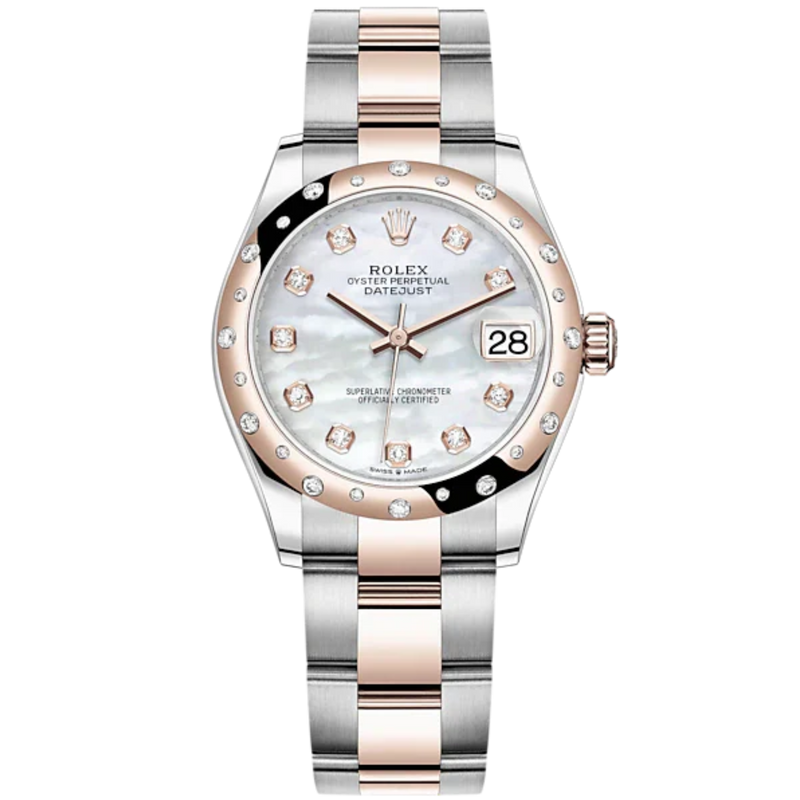 Datejust 31 31mm Oyster Bracelet Oystersteel and Everose Gold with White Mother-Of-Pearl Diamond-Set Dial Diamond-Set Bezel - Rolex