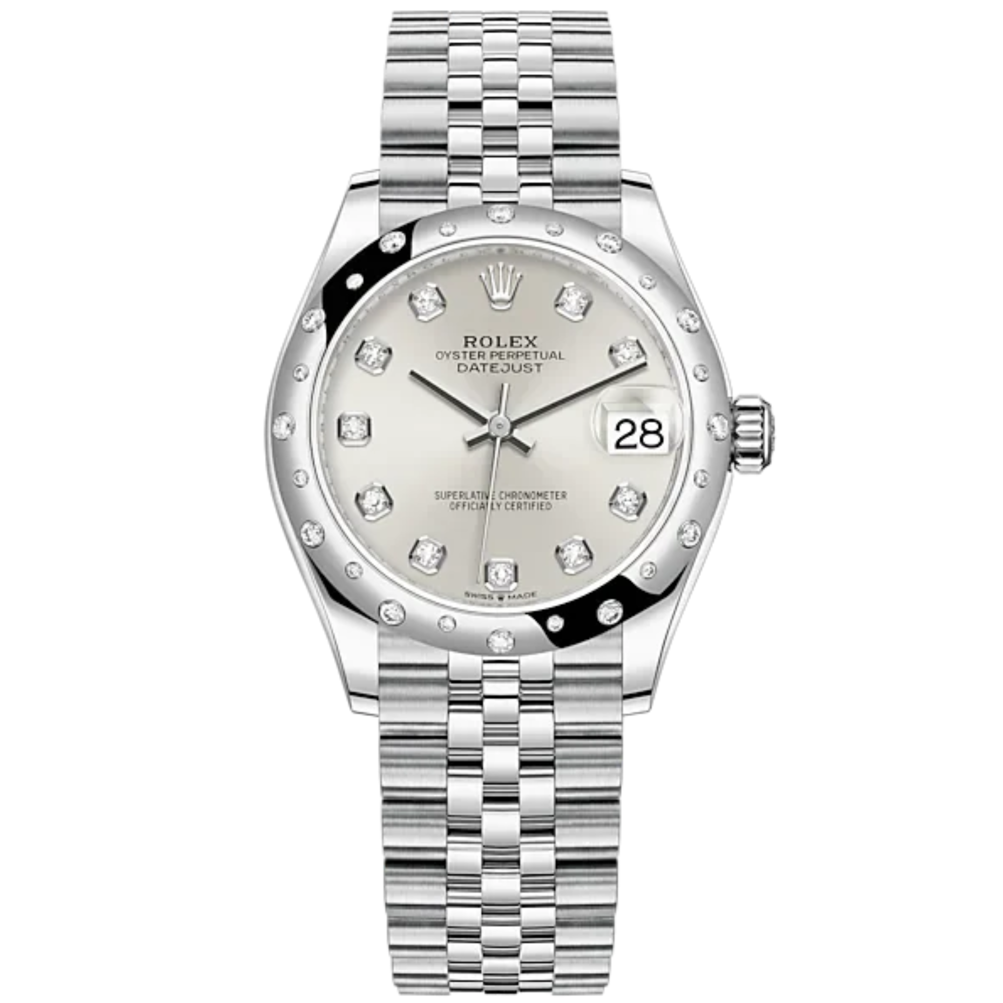Datejust 31 31mm Jubilee Bracelet Oystersteel and White Gold with Silver Diamond-Set Dial Diamond-Set Bezel - Rolex