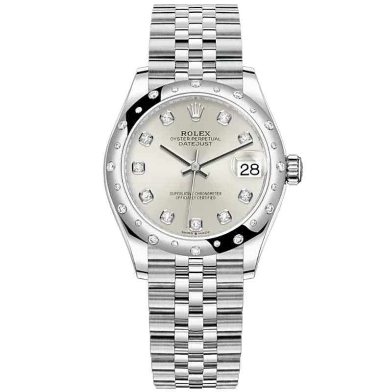 Datejust 31 31mm Jubilee Bracelet Oystersteel and White Gold with Silver Diamond-Set Dial Diamond-Set Bezel - Rolex