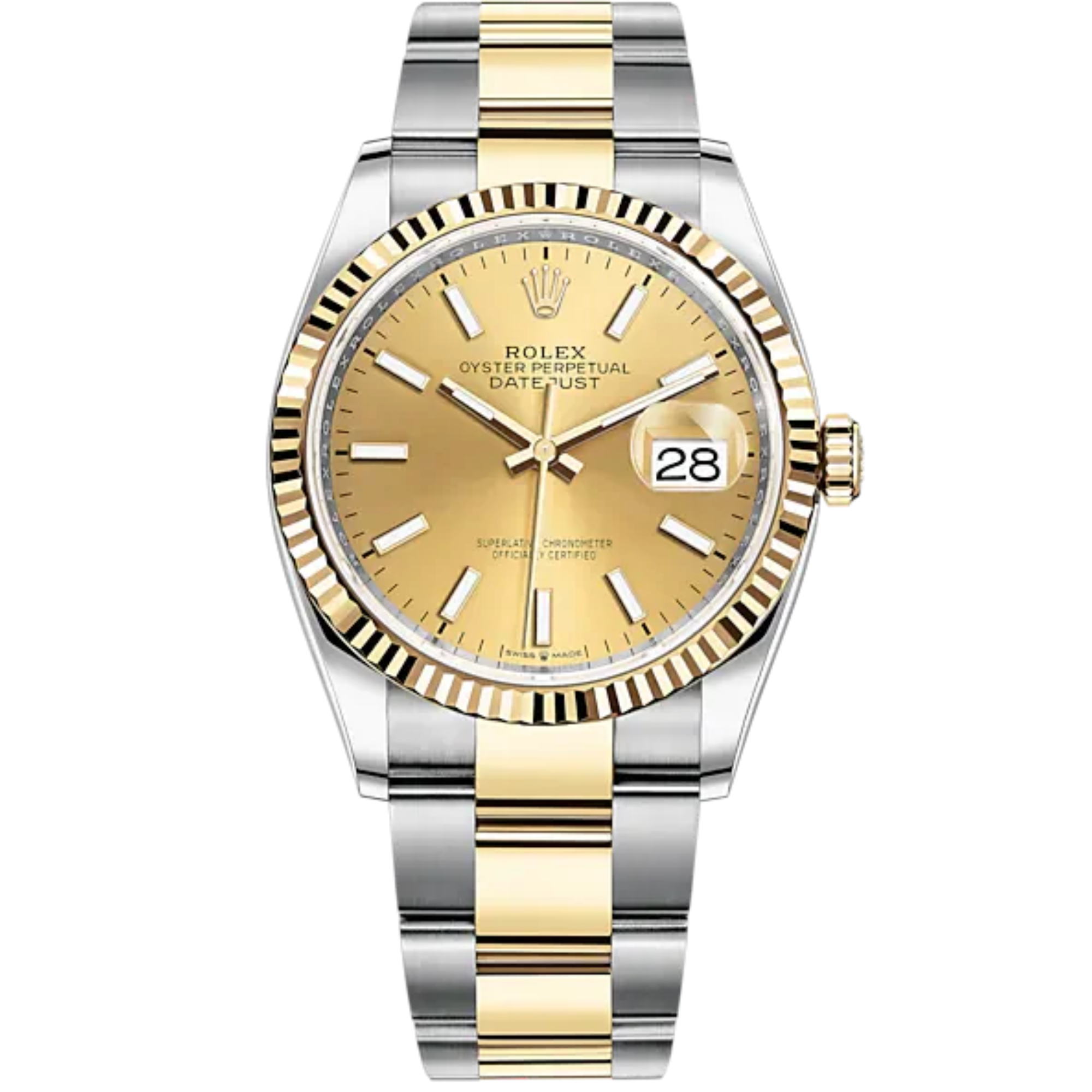 Datejust 36 36mm Oyster Bracelet Oystersteel and Yellow Gold with Champagne-Colour Dial Fluted Bezel - Rolex