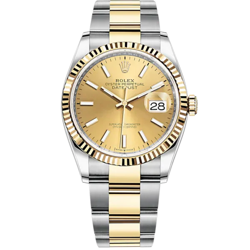 Datejust 36 36mm Oyster Bracelet Oystersteel and Yellow Gold with Champagne-Colour Dial Fluted Bezel - Rolex