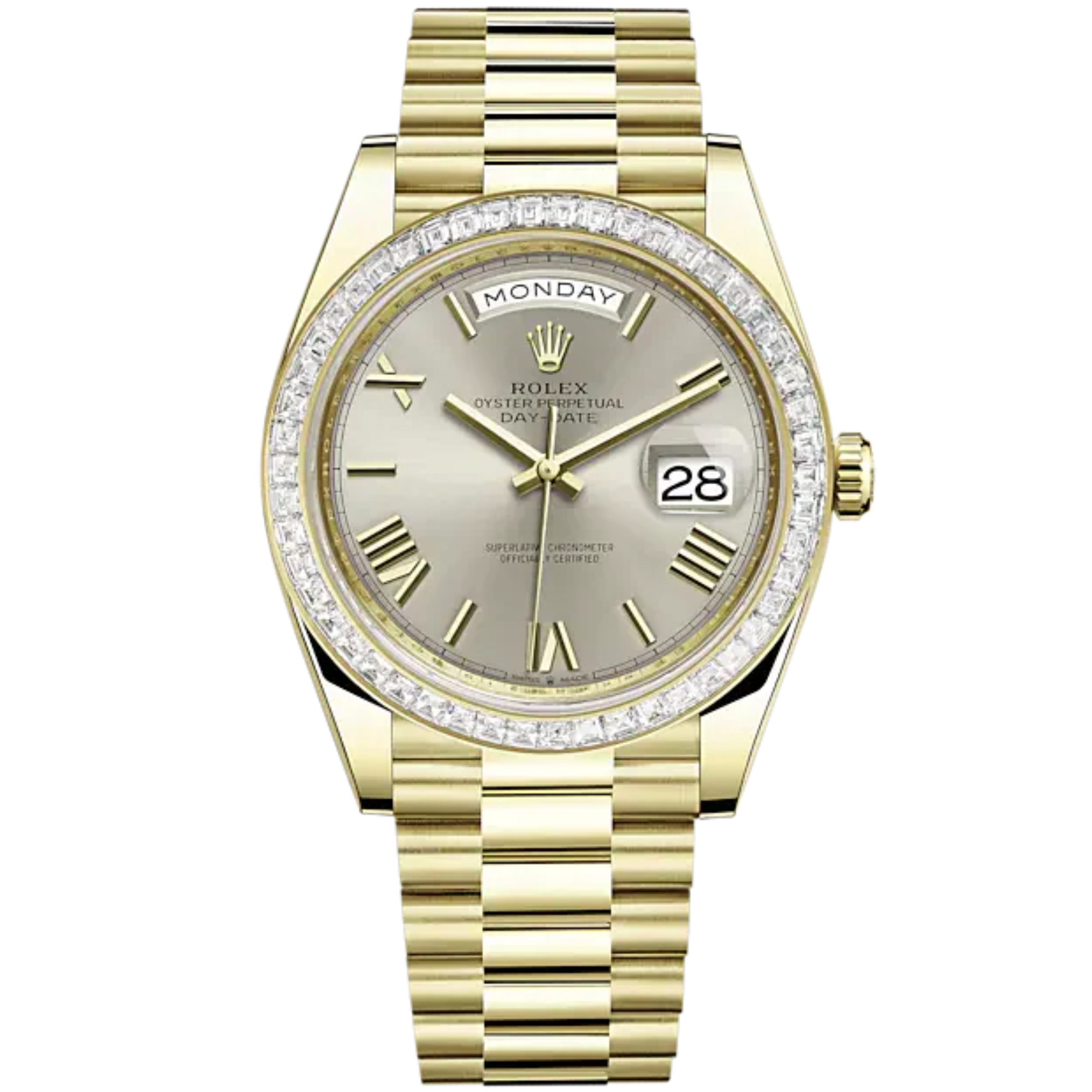 Day-Date 40 40mm President Bracelet and 18 KT White Gold with Silver Dial and Diamond-Set Bezel - Rolex
