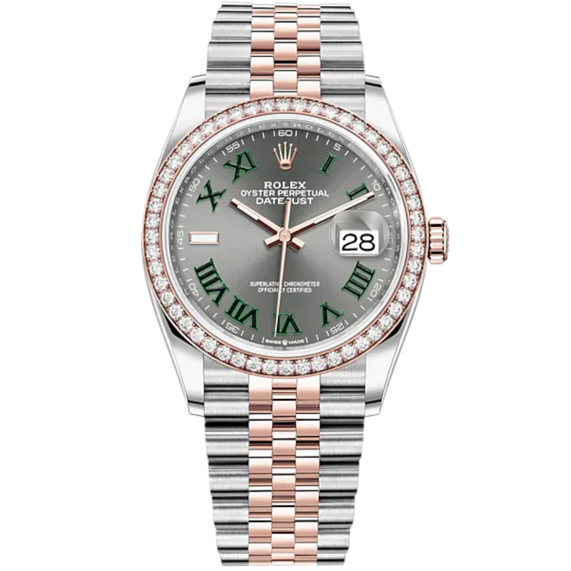 Datejust 36 36mm Oystersteel Jubilee Bracelet and Everose Gold with Slate Dial Diamond-Set Bezel - Rolex