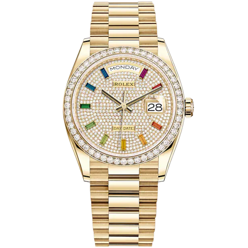 Day-Date 36 36mm President Bracelet and 18 KT Yellow Gold with Diamond-Paved Dial and Diamond-Set Bezel - Rolex