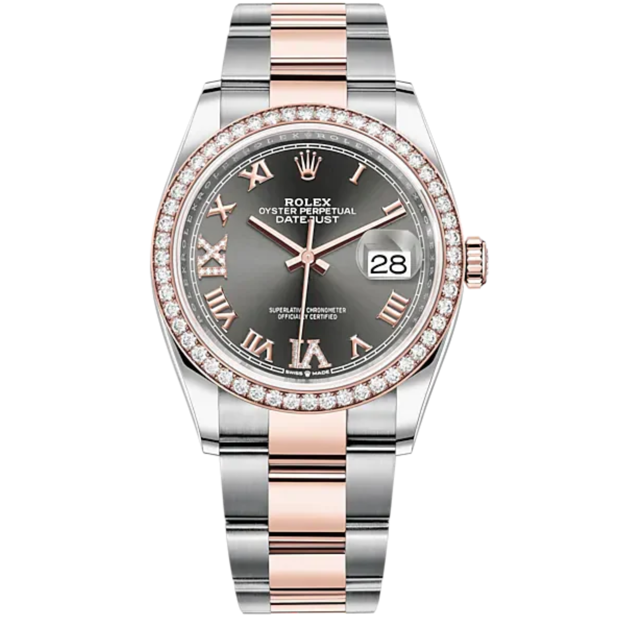 Datejust 36 36mm Oyster Bracelet Oystersteel and Everose Gold with Slate Dial Diamond-Set Bezel - Rolex