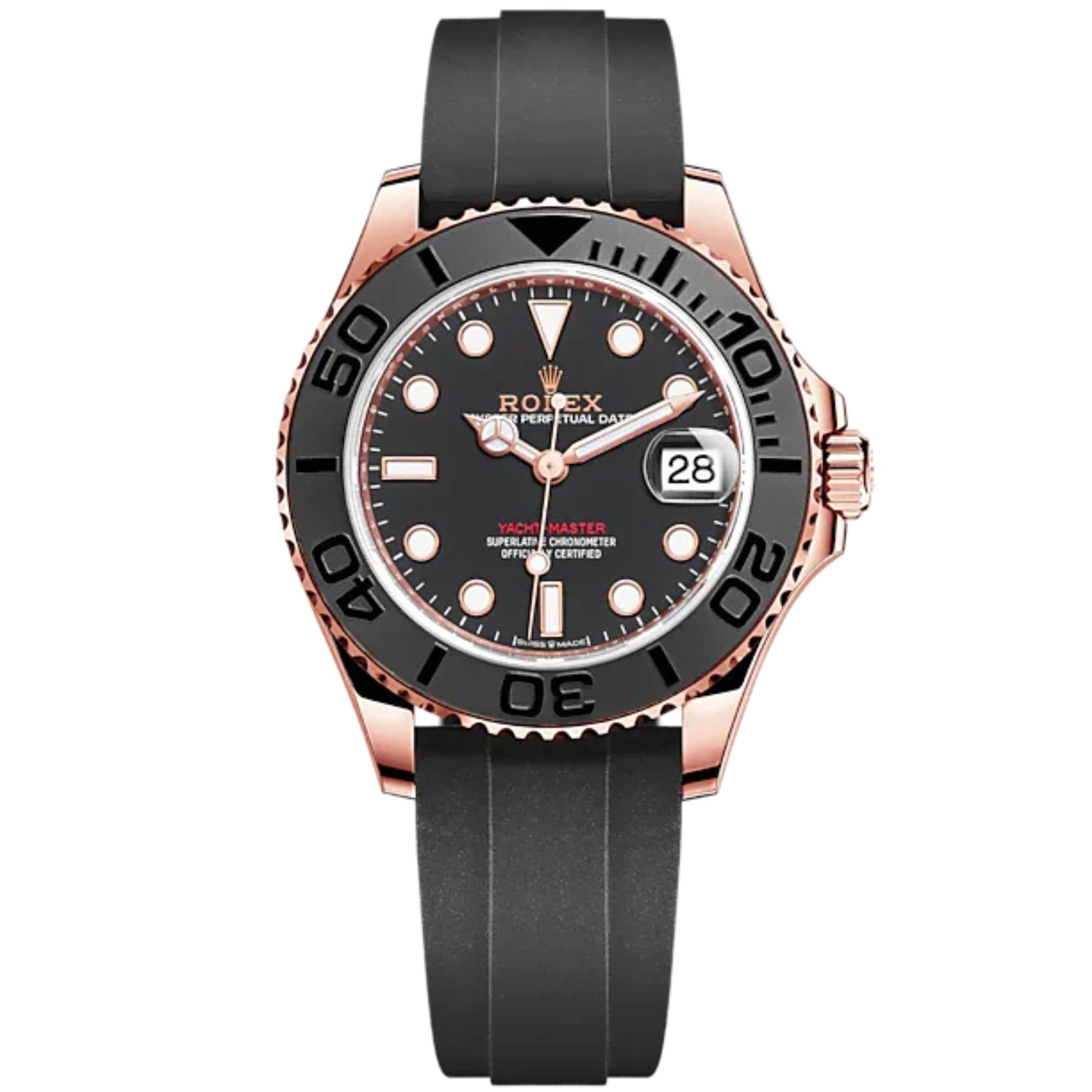 Yacht-Master 37 37mm Oysterflex Bracelet and 18 CT Everose Gold with Intense Black Dial Bidirectional Rotatable Bezel - Rolex