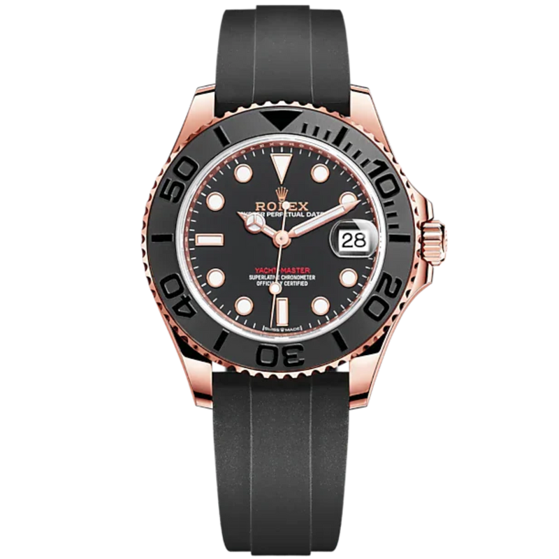 Yacht-Master 37 37mm Oysterflex Bracelet and 18 CT Everose Gold with Intense Black Dial Bidirectional Rotatable Bezel - Rolex