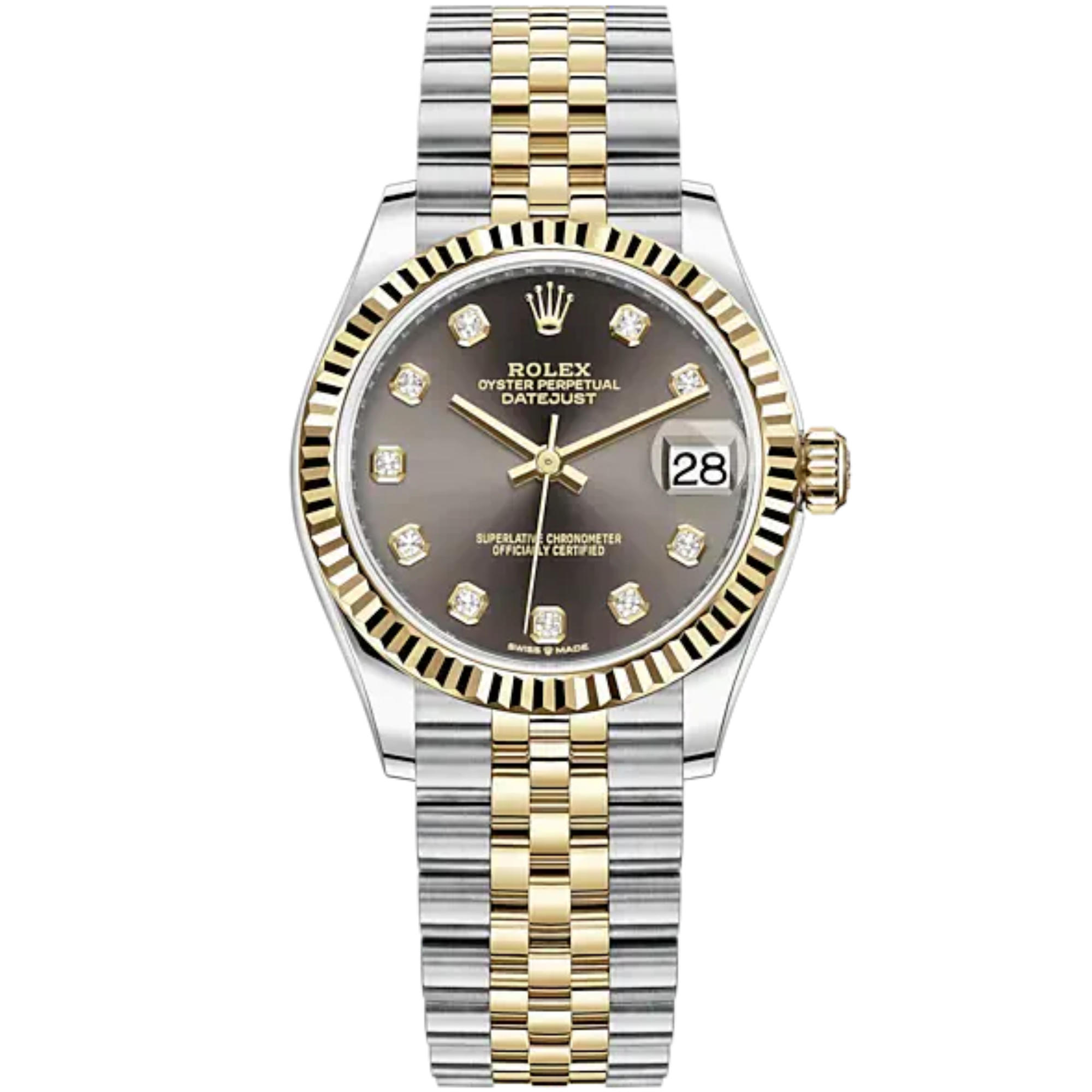 Datejust 31 31mm Jubilee Bracelet Oystersteel and Yellow Gold with Dark Grey Diamond-Set Dial Fluted Bezel - Rolex