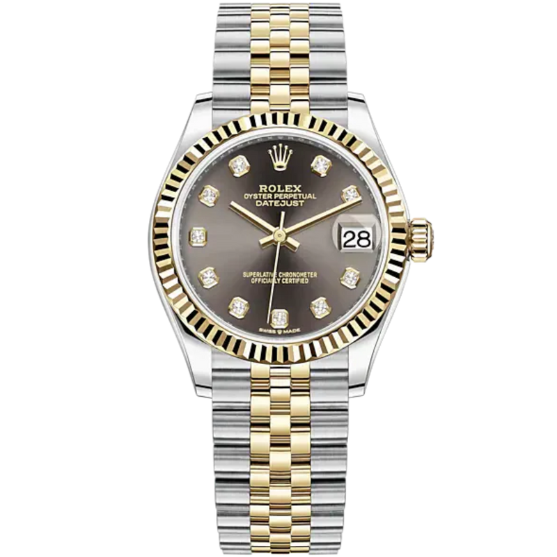 Datejust 31 31mm Jubilee Bracelet Oystersteel and Yellow Gold with Dark Grey Diamond-Set Dial Fluted Bezel - Rolex