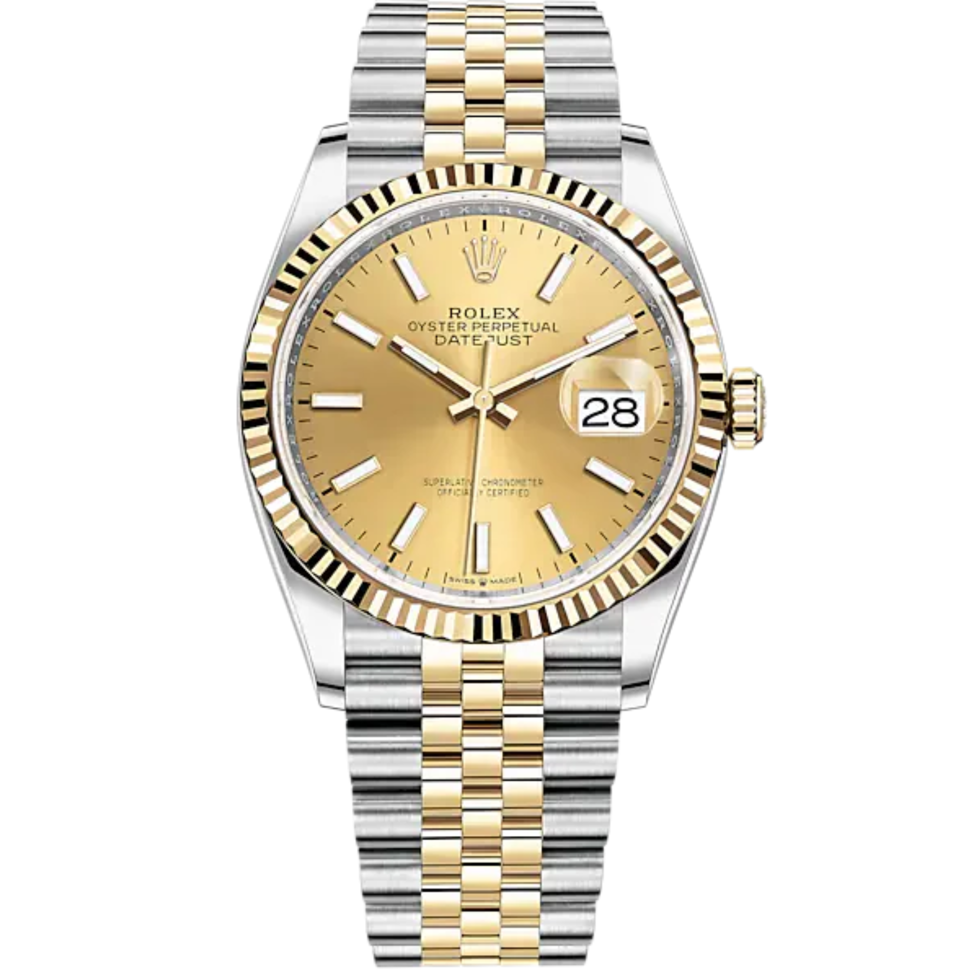 Datejust 36 36mm Oystersteel Jubilee Bracelet and Yellow Gold with Champagne-Colour Dial Fluted Bezel - Rolex