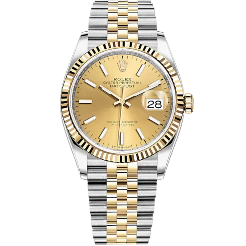 Datejust 36 36mm Oystersteel Jubilee Bracelet and Yellow Gold with Champagne-Colour Dial Fluted Bezel - Rolex