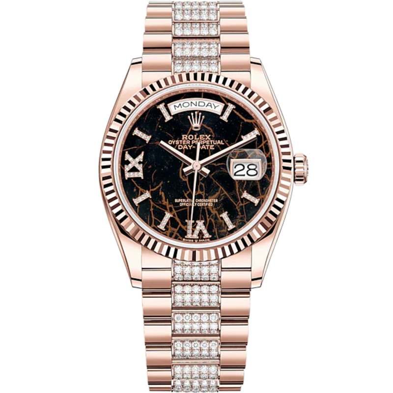Day-Date 36 36mm President Bracelet and 18 KT Everose Gold with Eisenkiesel Diamond-Set Dial Fluted Bezel and Diamond-Set President Bracelet - Rolex