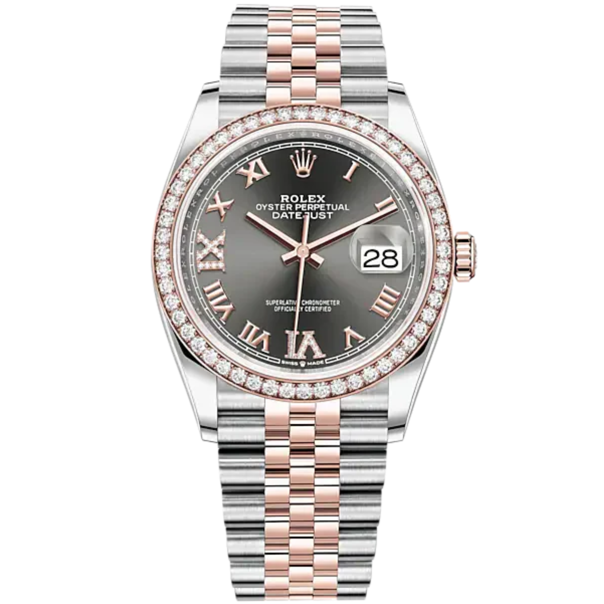 Datejust 36 36mm Oystersteel Jubilee Bracelet and Everose Gold with Slate Dial Diamond-Set Bezel - Rolex