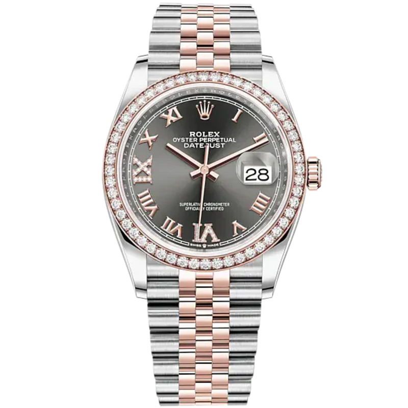 Datejust 36 36mm Oystersteel Jubilee Bracelet and Everose Gold with Slate Dial Diamond-Set Bezel - Rolex