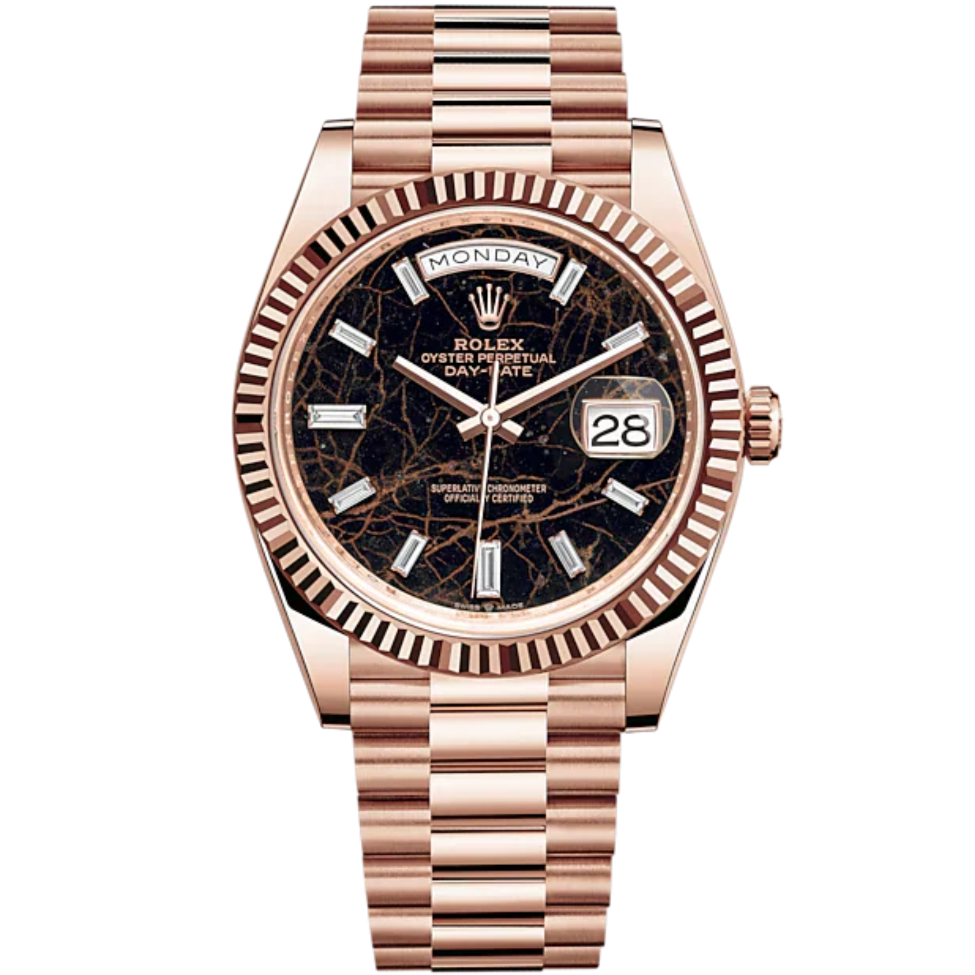Rolex Day-Date Ref. 228235 40mm Everose Gold with Eisenkiesel Dial with Baguette Markers - Rolex