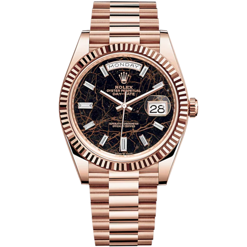 Rolex Day-Date Ref. 228235 40mm Everose Gold with Eisenkiesel Dial with Baguette Markers - Rolex