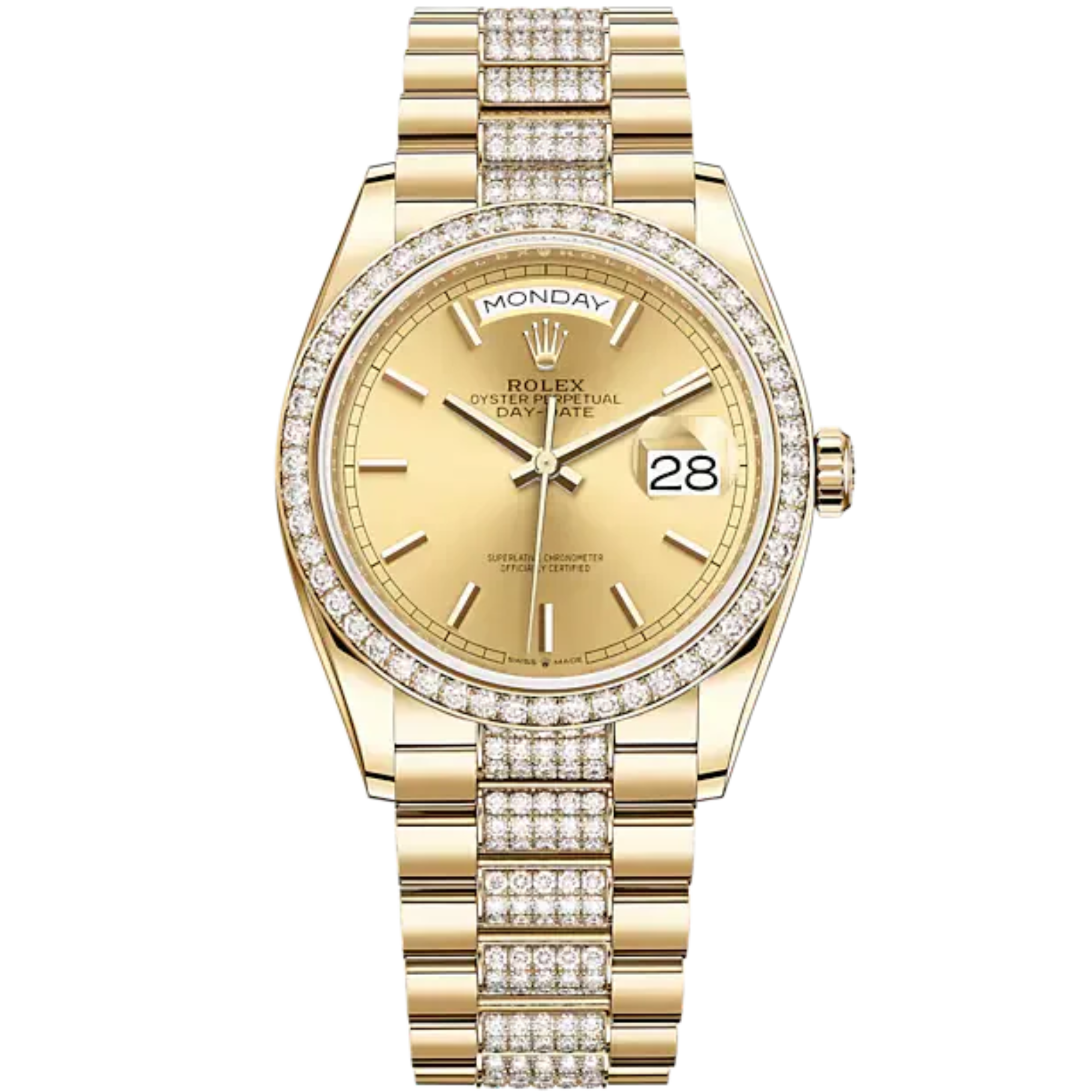 Day-Date 36 36mm President Bracelet and 18 KT Yellow Gold with Champagne-Colour Dial Diamond-Set Bezel and Diamond-Set President Bracelet - Rolex
