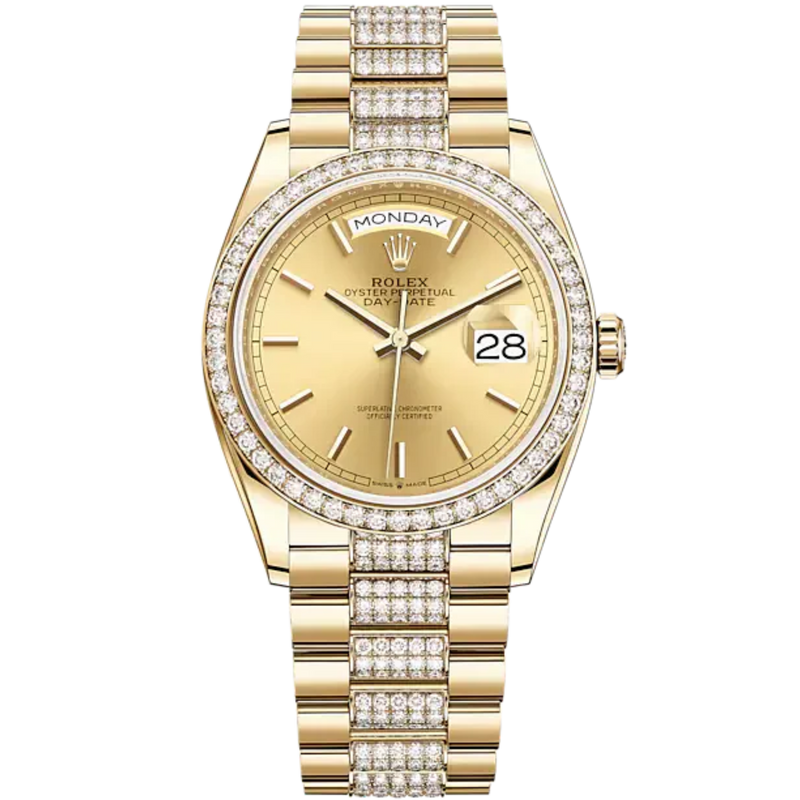 Day-Date 36 36mm President Bracelet and 18 KT Yellow Gold with Champagne-Colour Dial Diamond-Set Bezel and Diamond-Set President Bracelet - Rolex