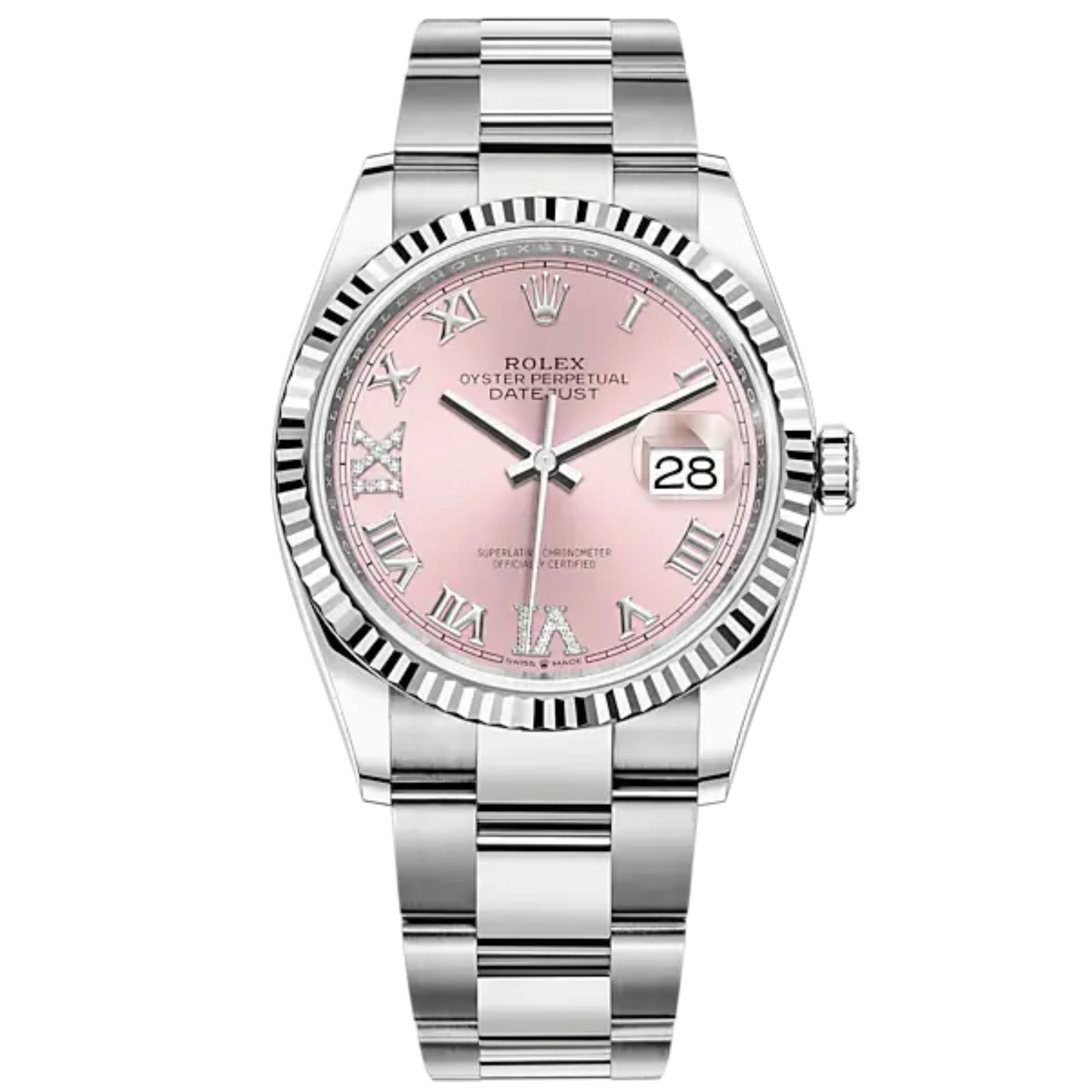 Rolex Datejust Ref. 126234 36mm Oyster Bracelet White Gold with Pink Dial Fluted Bezel - Rolex