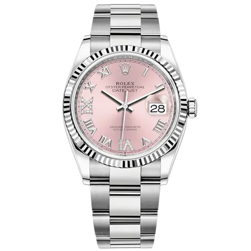 Rolex Datejust Ref. 126234 36mm Oyster Bracelet White Gold with Pink Dial Fluted Bezel - Rolex