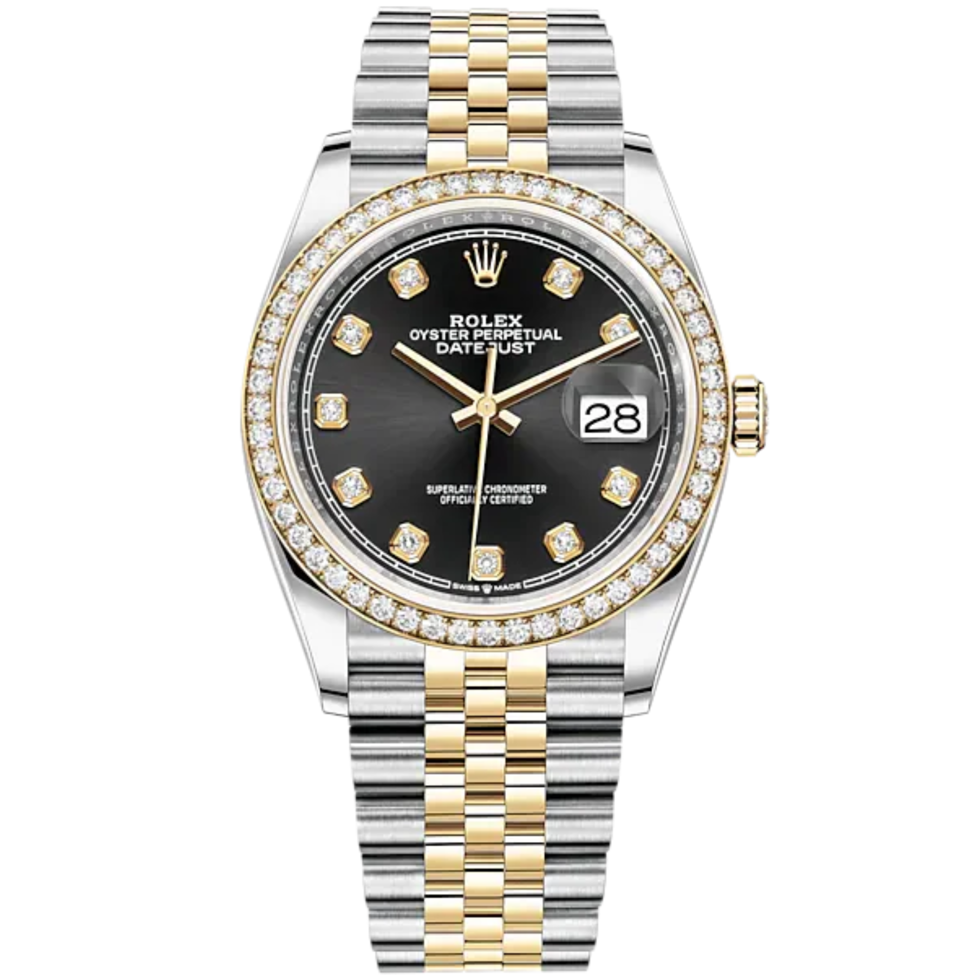 Datejust 36 36mm Oystersteel Jubilee Bracelet and Yellow Gold with Bright Black Diamond-Set Dial Diamond-Set Bezel - Rolex