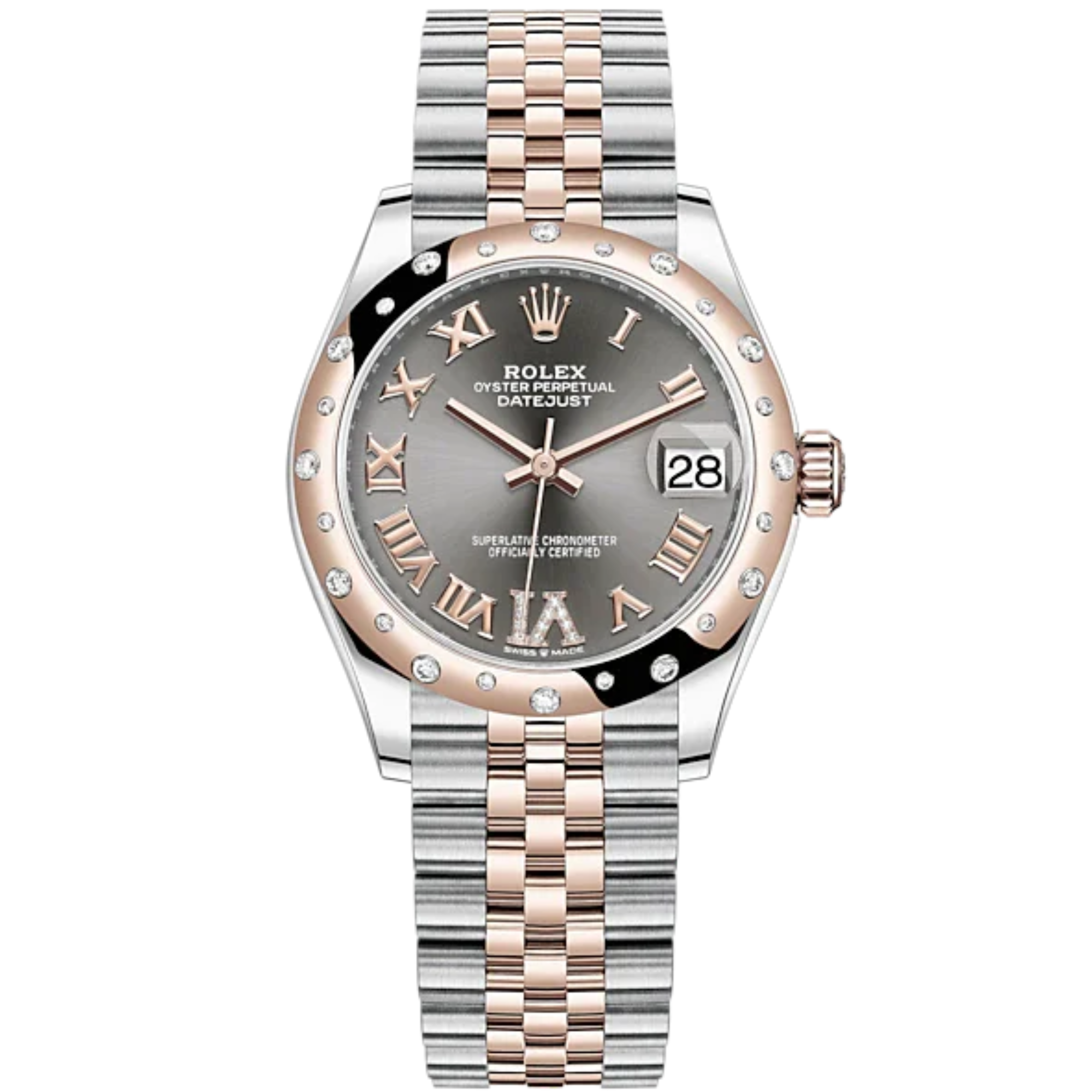 Datejust 31 31mm Jubilee Bracelet Oystersteel and Everose Gold with Slate Diamond Dial Diamond-Set Bezel - Rolex