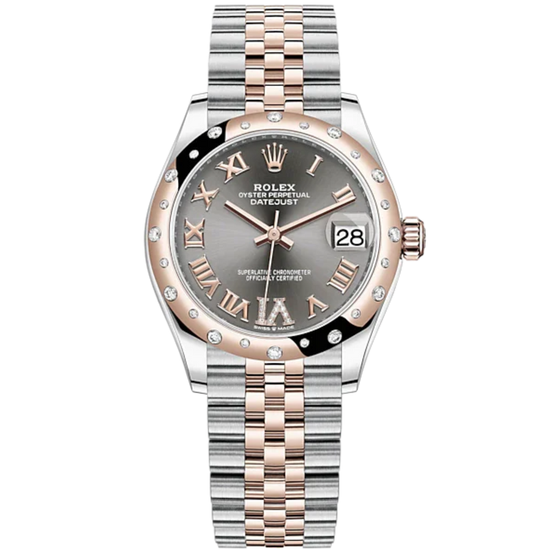 Datejust 31 31mm Jubilee Bracelet Oystersteel and Everose Gold with Slate Diamond Dial Diamond-Set Bezel - Rolex