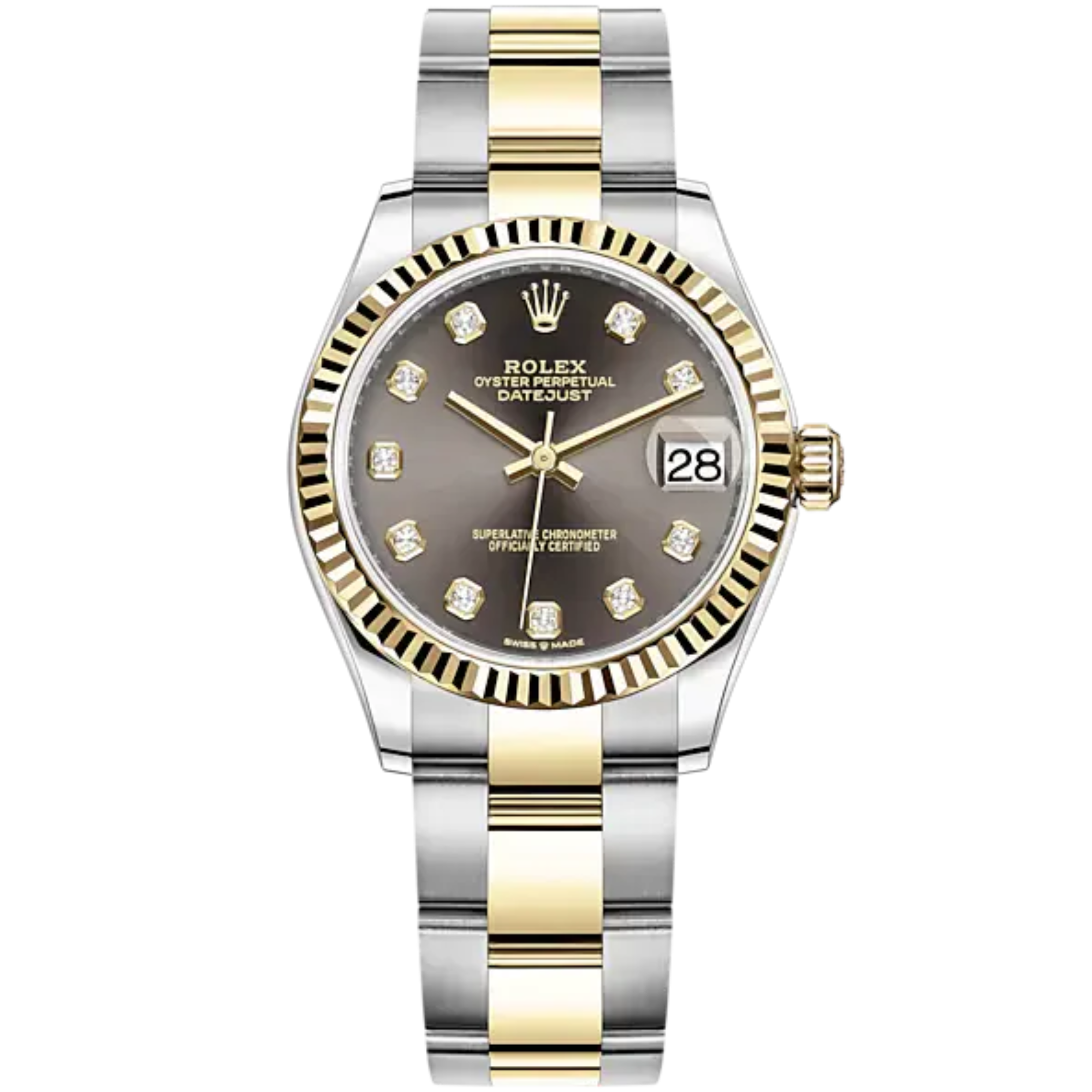 Datejust 31 31mm Oyster Bracelet Oystersteel and Yellow Gold with Dark Grey Diamond-Set Dial Fluted Bezel - Rolex