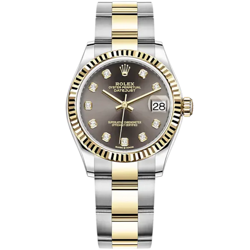 Datejust 31 31mm Oyster Bracelet Oystersteel and Yellow Gold with Dark Grey Diamond-Set Dial Fluted Bezel - Rolex