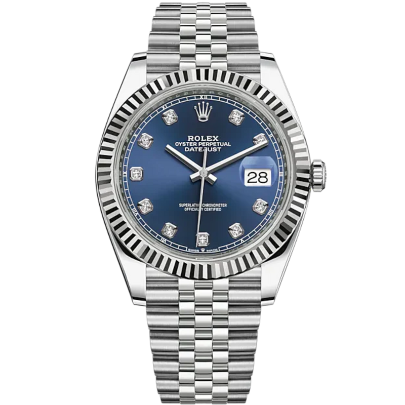 Datejust 41 41mm Jubilee Bracelet Oystersteel and White Gold with Bright Blue Diamond-Set Dial Fluted Bezel - Rolex