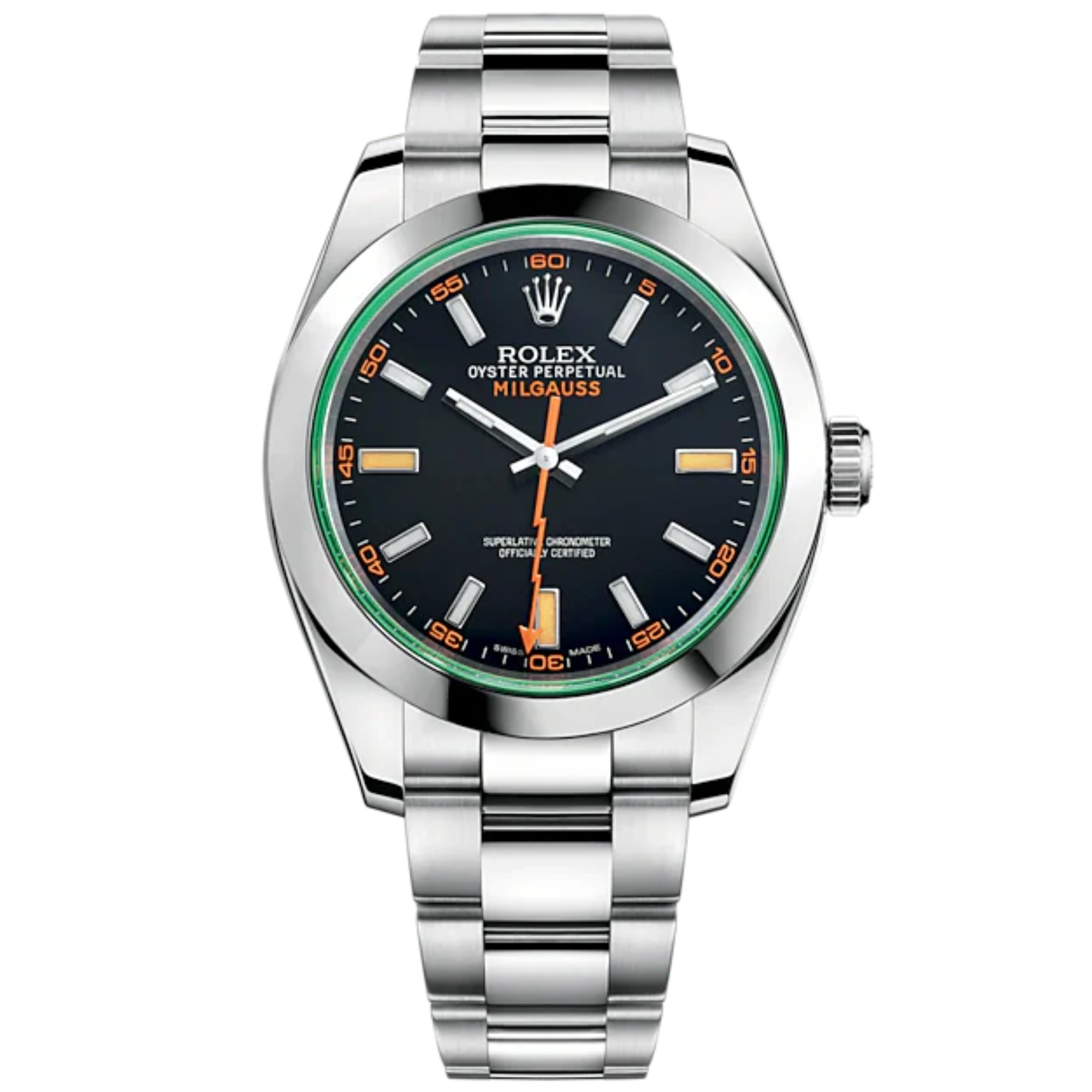 Milgauss 40mm Oyster Bracelet Oystersteel and Green Sapphire Crystal with Intense Black Dial Smooth Bezel - Rolex