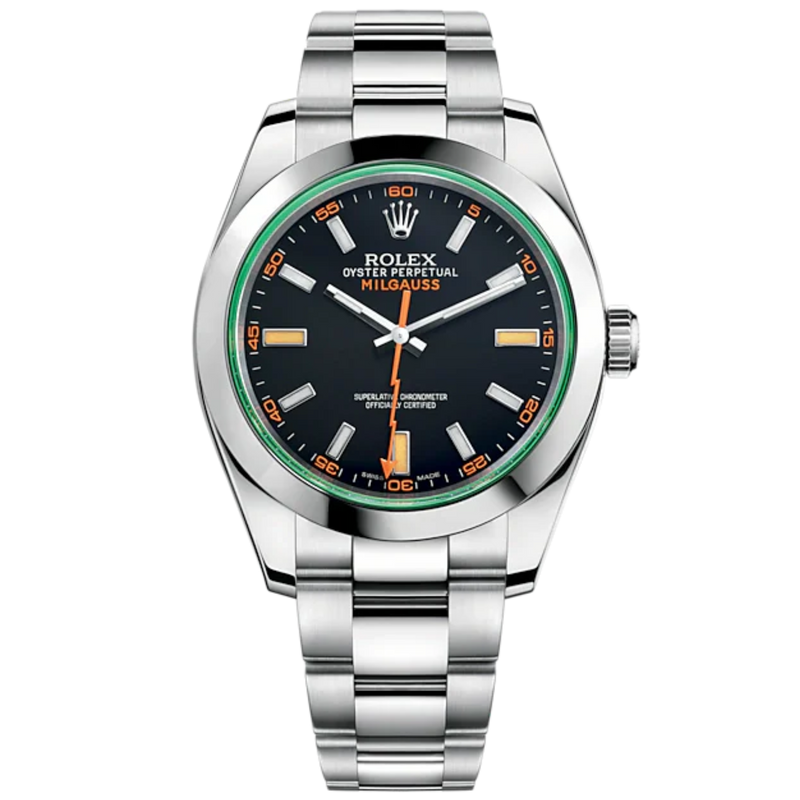 Milgauss 40mm Oyster Bracelet Oystersteel and Green Sapphire Crystal with Intense Black Dial Smooth Bezel - Rolex