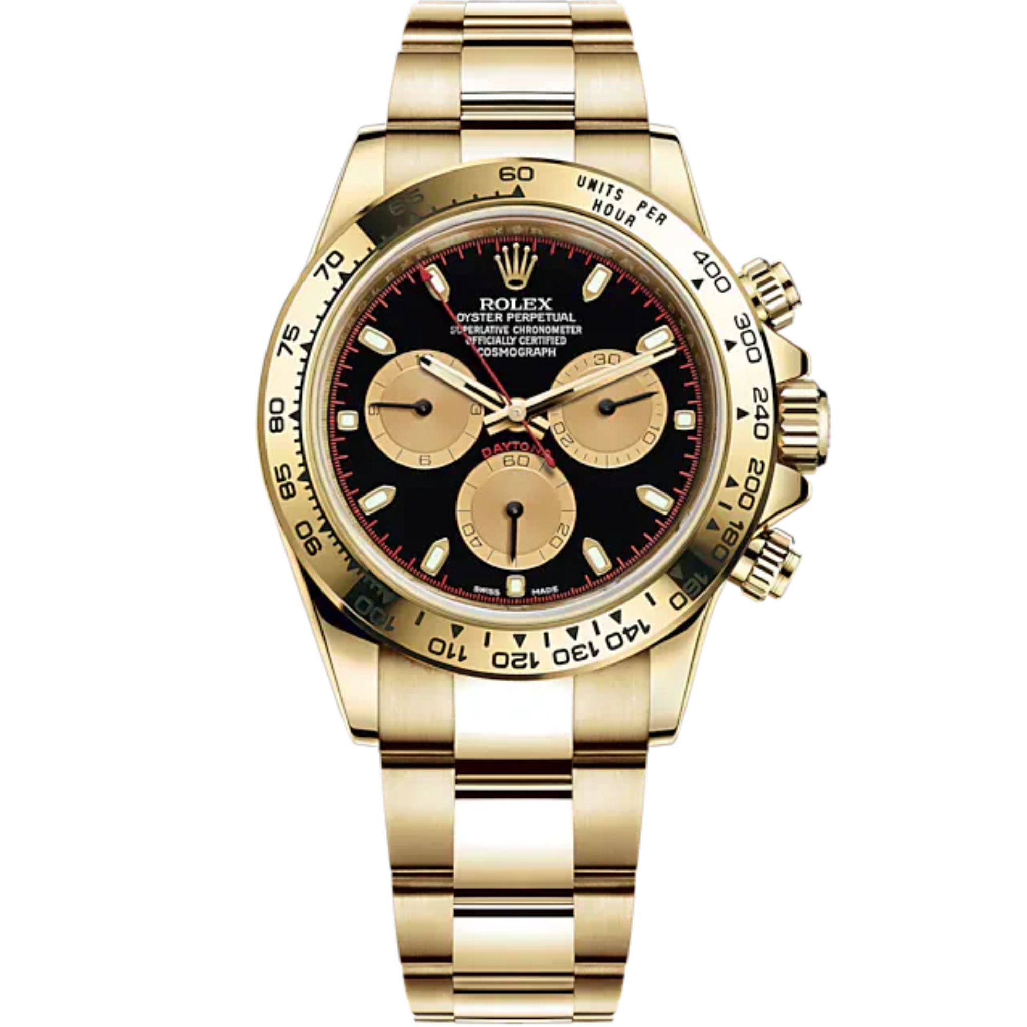 Cosmograph Daytona 40MM 18 CT Yellow Gold Oyster Bracelet Black Dial 18 CT Yellow Gold Bezel With Engraved Tachymetric Scale - Rolex
