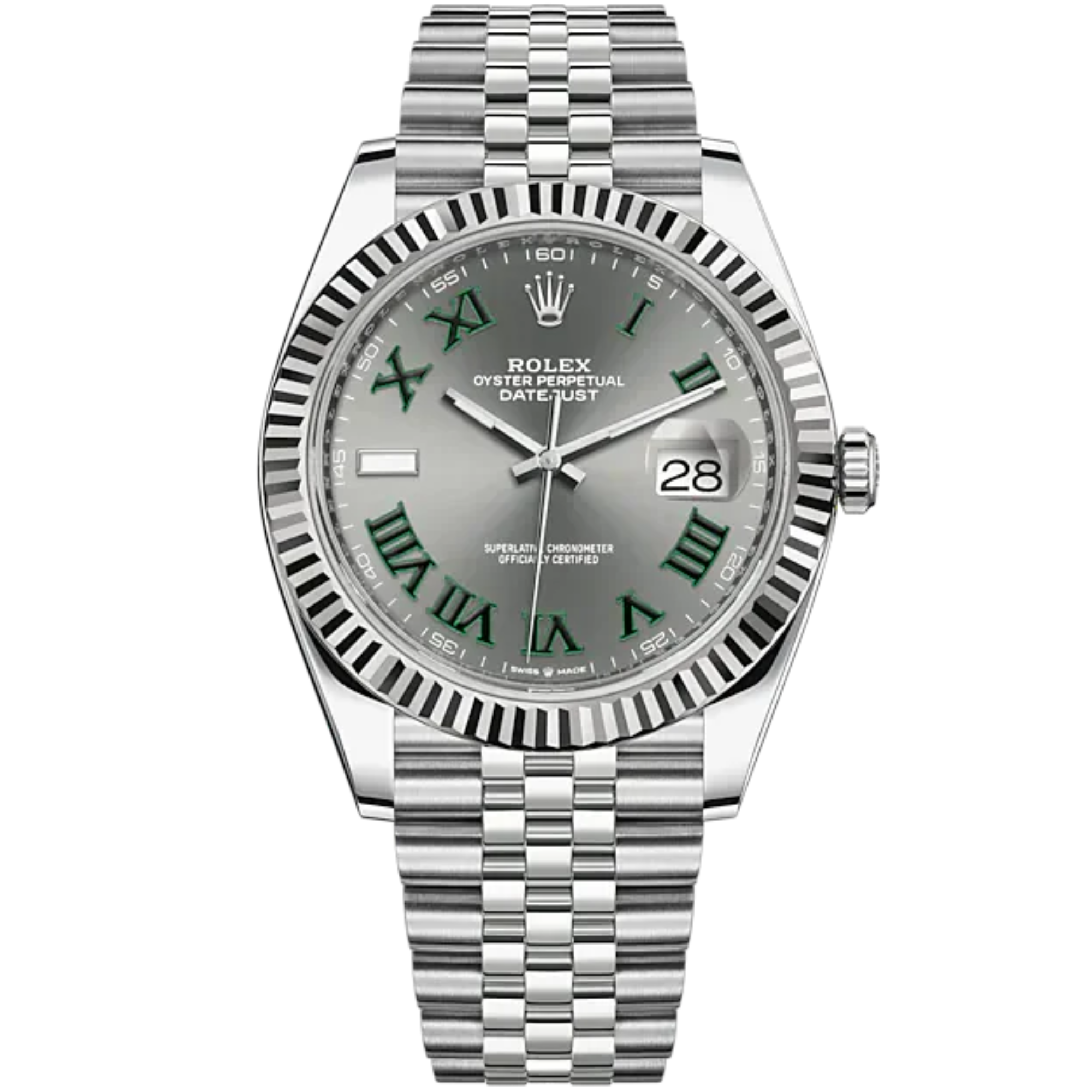 Datejust 41 41mm Jubilee Bracelet Oystersteel and White Gold with Slate Roman Dial Fluted Bezel - Rolex