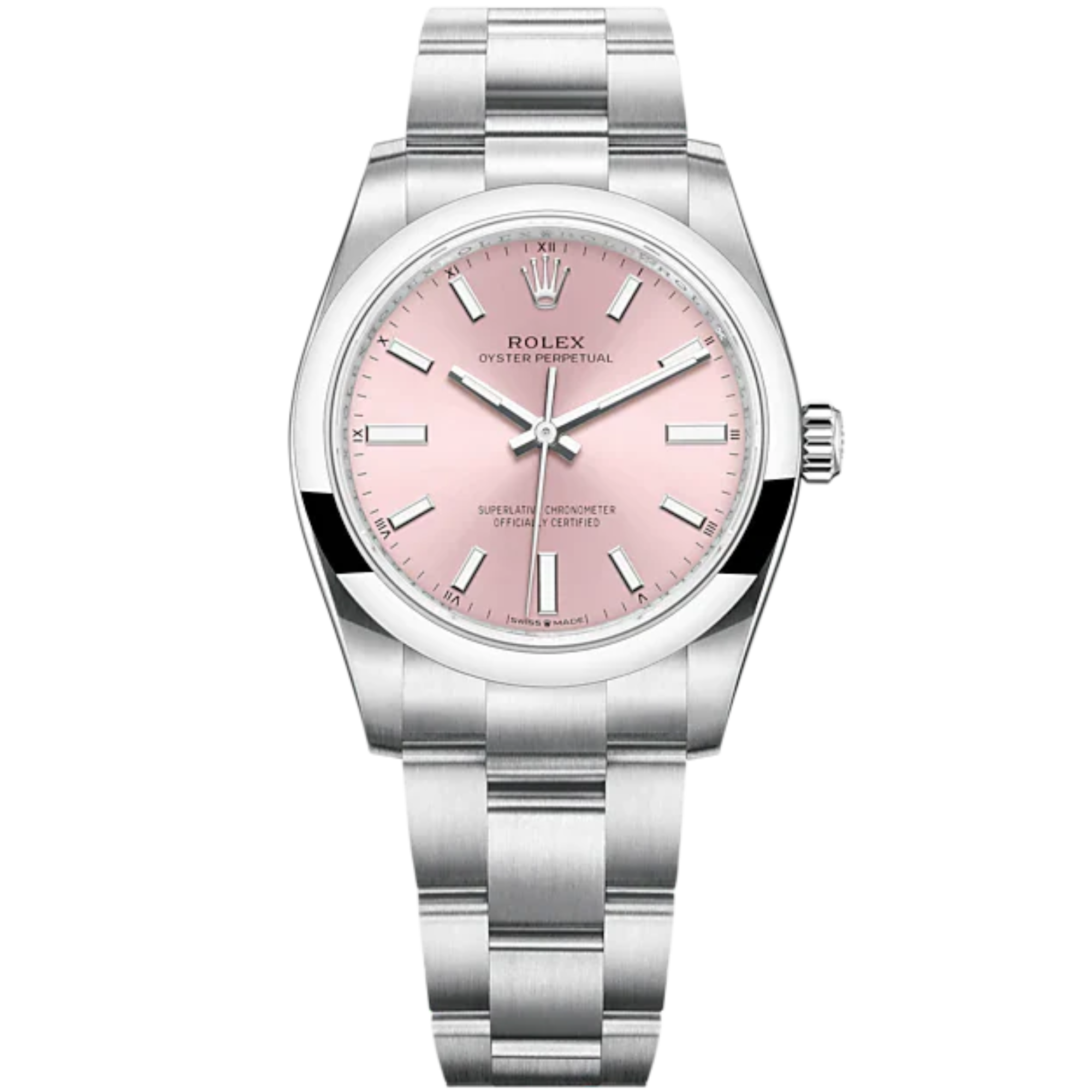 Oyster Perpetual 34 34MM Oyster Bracelet Pink Dial Domed Bezel - Rolex