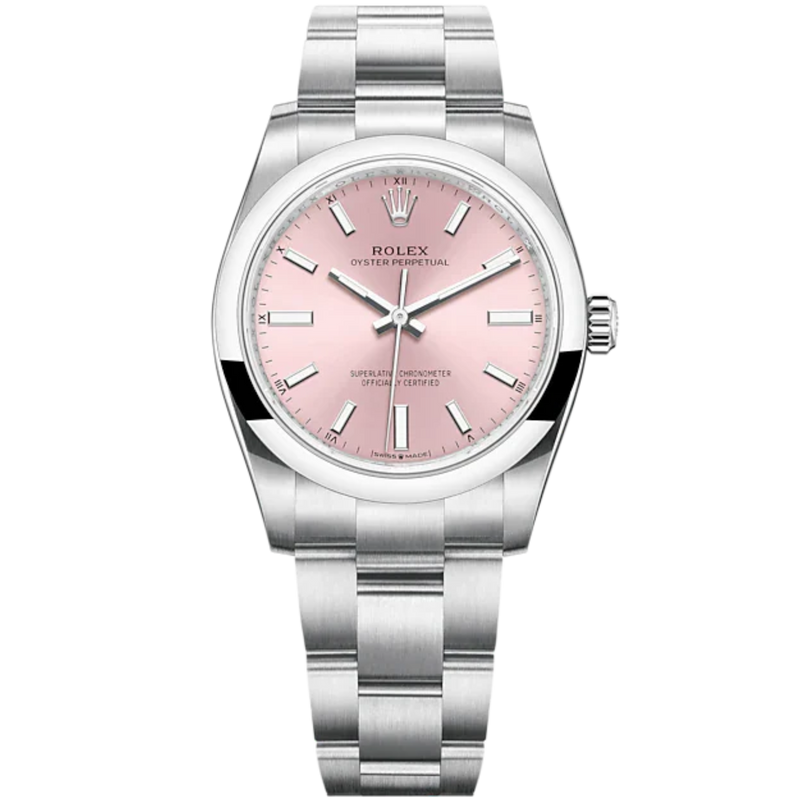 Oyster Perpetual 34 34MM Oyster Bracelet Pink Dial Domed Bezel - Rolex