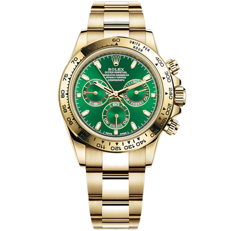 Cosmograph Daytona John Mayer 40MM Oyster Bracelet Bright Green Dial 18 CT Yellow Gold Bezel With Engraved Tachymetric Scale - Rolex