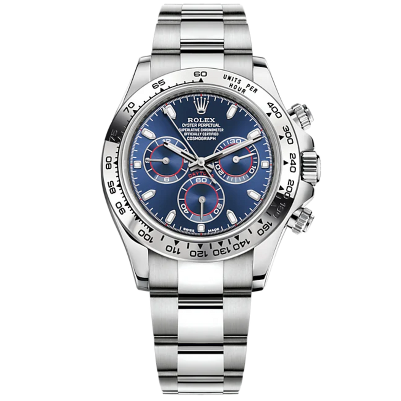 Cosmograph Daytona 40MM Oyster Bracelet Bright Blue Dial 18 CT White Gold Bezel - Rolex