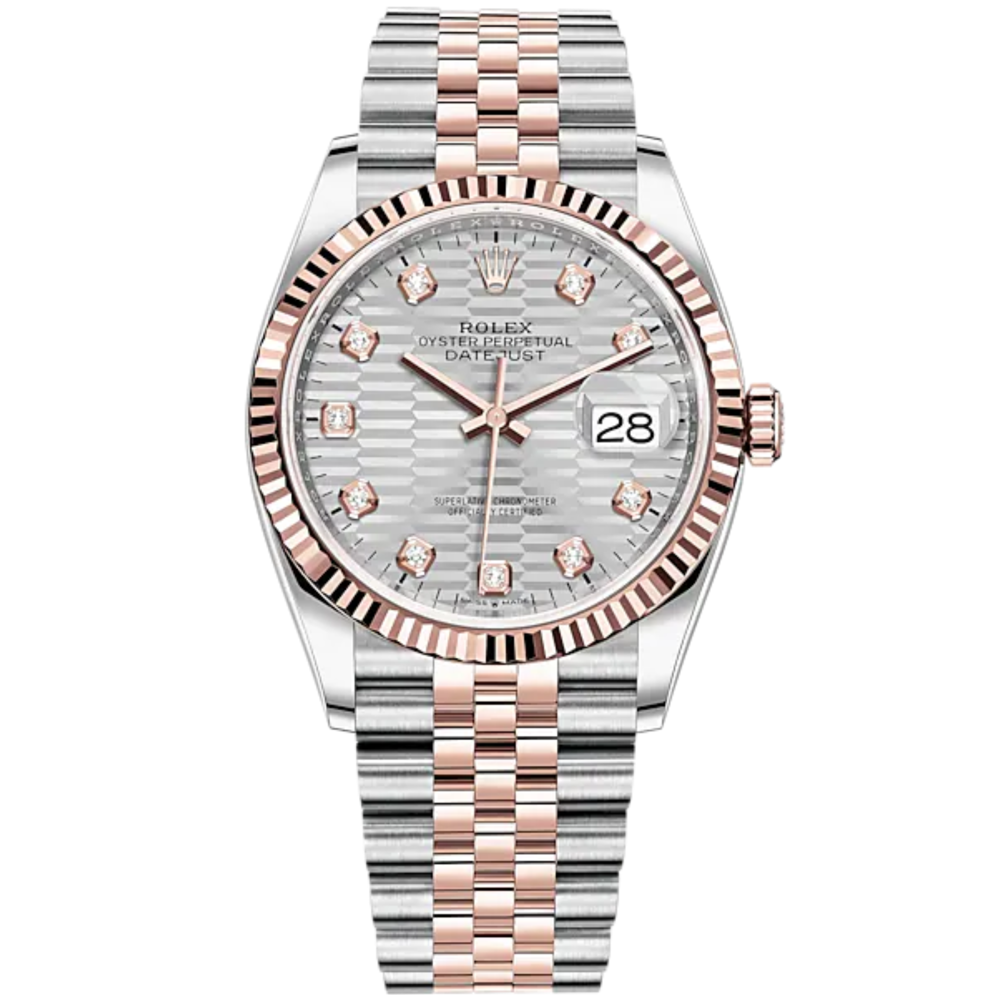 Datejust 36 36mm Oystersteel Everose Gold Jubilee Bracelet Silver Fluted-Motif Diamond-set Dial Fluted Bezel - Rolex