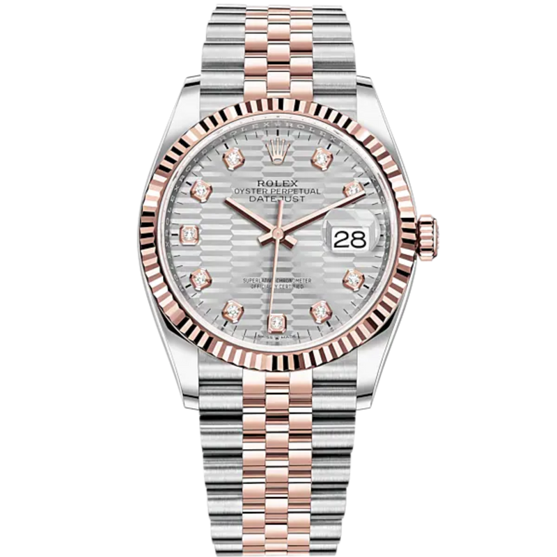 Datejust 36 36mm Oystersteel Everose Gold Jubilee Bracelet Silver Fluted-Motif Diamond-set Dial Fluted Bezel - Rolex