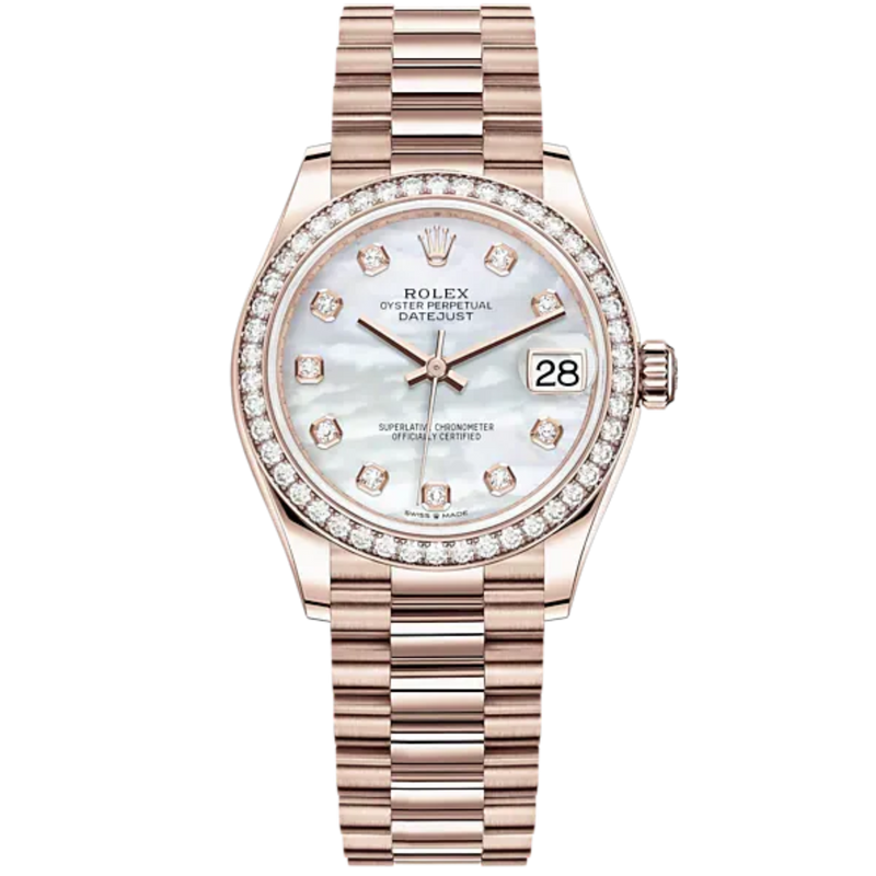 Datejust 31 31mm President Bracelet and 18 CT Everose Gold with White Mother-Of-Pearl Dial Diamond-Set Bezel - Rolex
