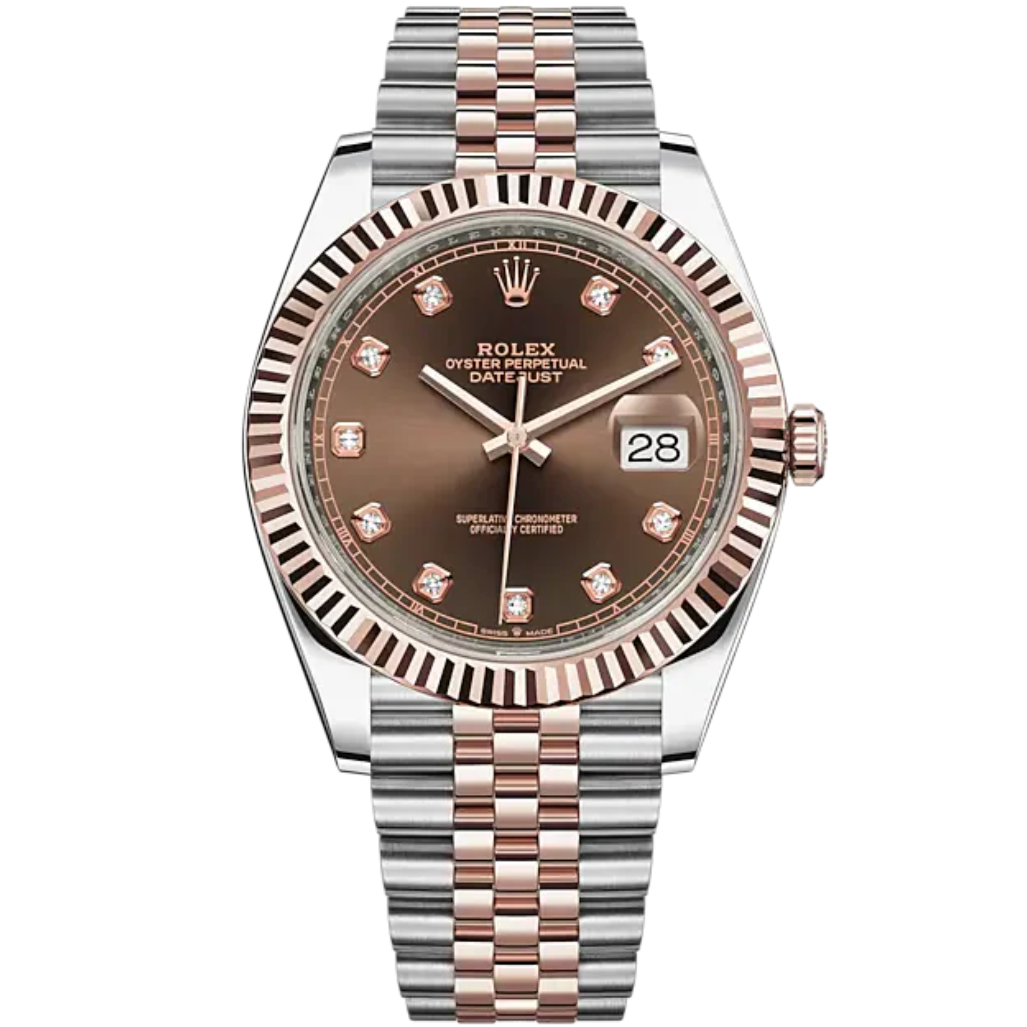 Datejust 41 41mm Jubilee Bracelet Oystersteel and Everose Gold with Chocolate Diamond-Set Dial Fluted Bezel - Rolex