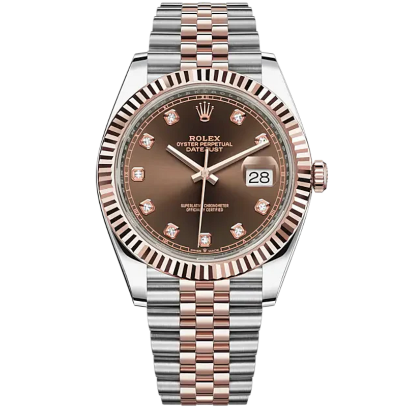 Datejust 41 41mm Jubilee Bracelet Oystersteel and Everose Gold with Chocolate Diamond-Set Dial Fluted Bezel - Rolex