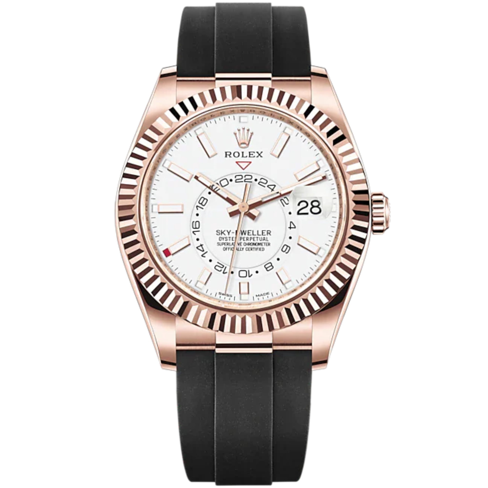 Sky-Dweller 42mm Oysterflex Bracelet and 18 CT Everose Gold with Intense White Dial Fluted Bezel - Rolex