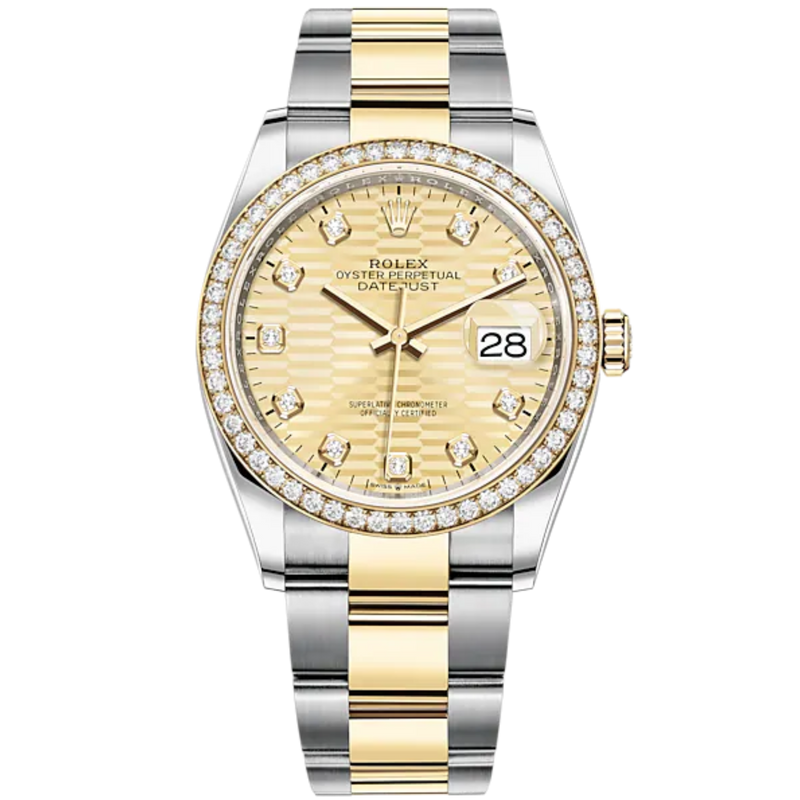 Datejust 36 36mm Oystersteel and Yellow Gold Oyster Bracelet  Golden Fluted-Motif Diamond-set Dial Diamond-set Bezel - Rolex