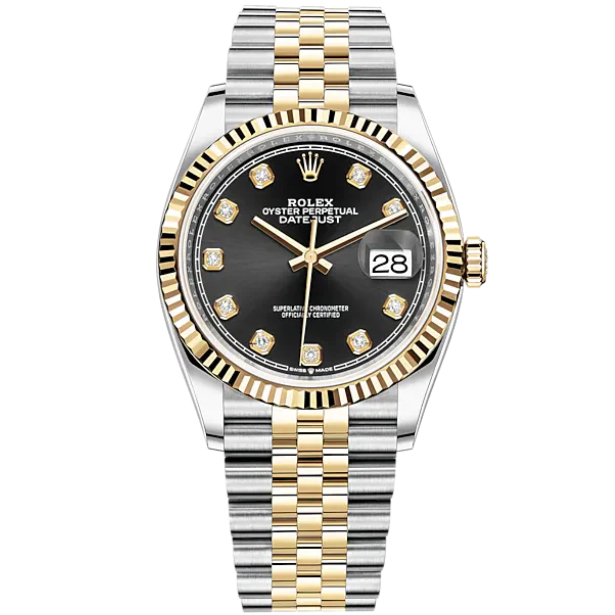Datejust 36 36mm Oystersteel and Yellow Gold Jubilee Bracelet Bright Black Diamond-set Dial Fluted Bezel - Rolex