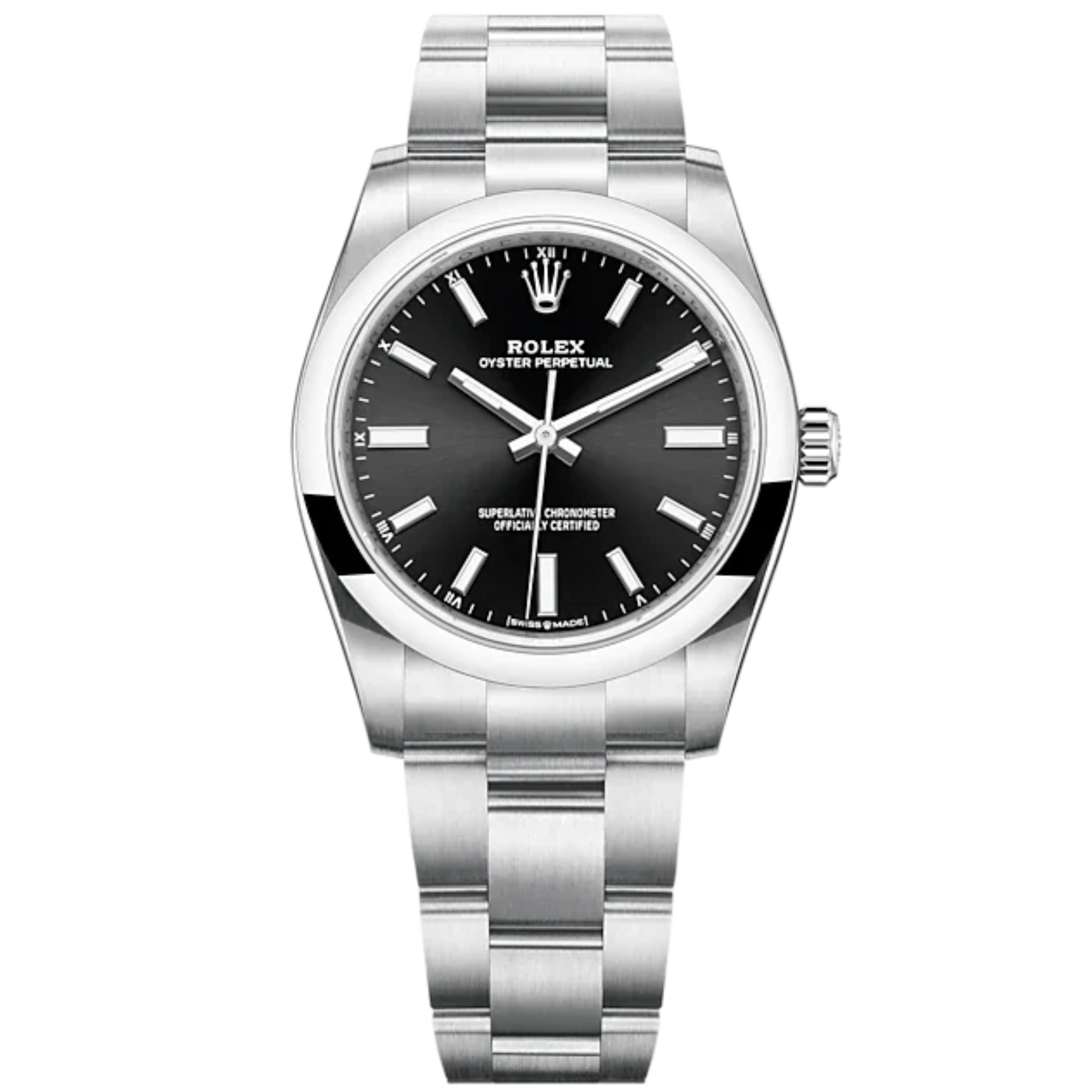 Oyster Perpetual 34 34MM Oyster Bracelet Bright Black Dial Domed Bezel - Rolex