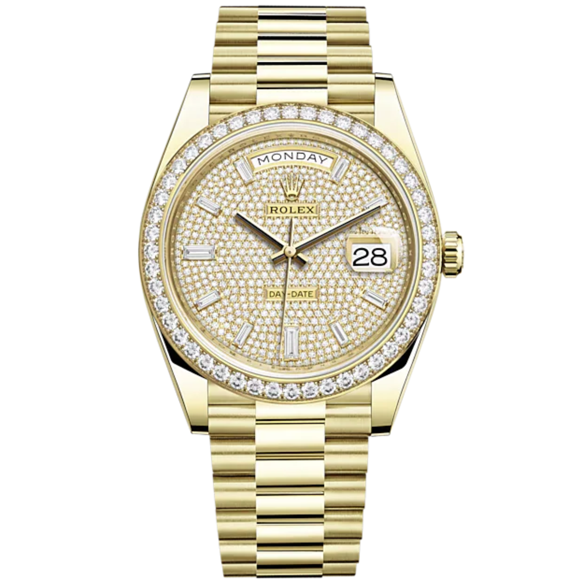 Day-Date 40 40mm President Bracelet and 18 KT Yellow Gold with Diamond-Paved Dial and Diamond-Set Bezel - Rolex
