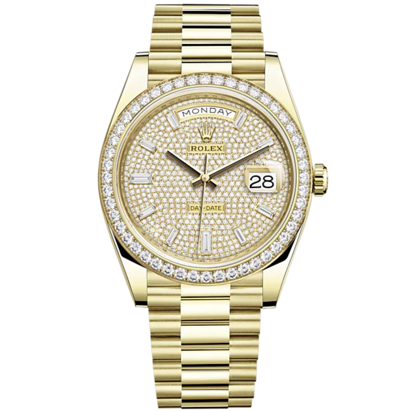 Day-Date 40 40mm President Bracelet and 18 KT Yellow Gold with Diamond-Paved Dial and Diamond-Set Bezel - Rolex